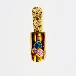 1928 Gold Tone Candy Scoop Brooch W/Blue Pink & Purple Rhinestone Candy Accents